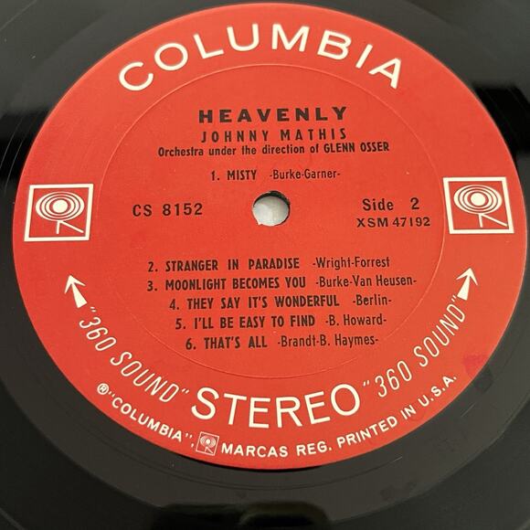 Johnny Mathis Heavenly Vinyl LP 1959 Columbia 2 Eye CS 8152 - Picture 5 of 7